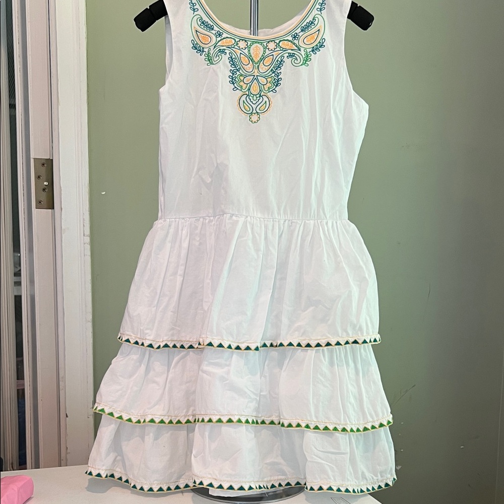 American Girl White Dress with Colorful Embroidery